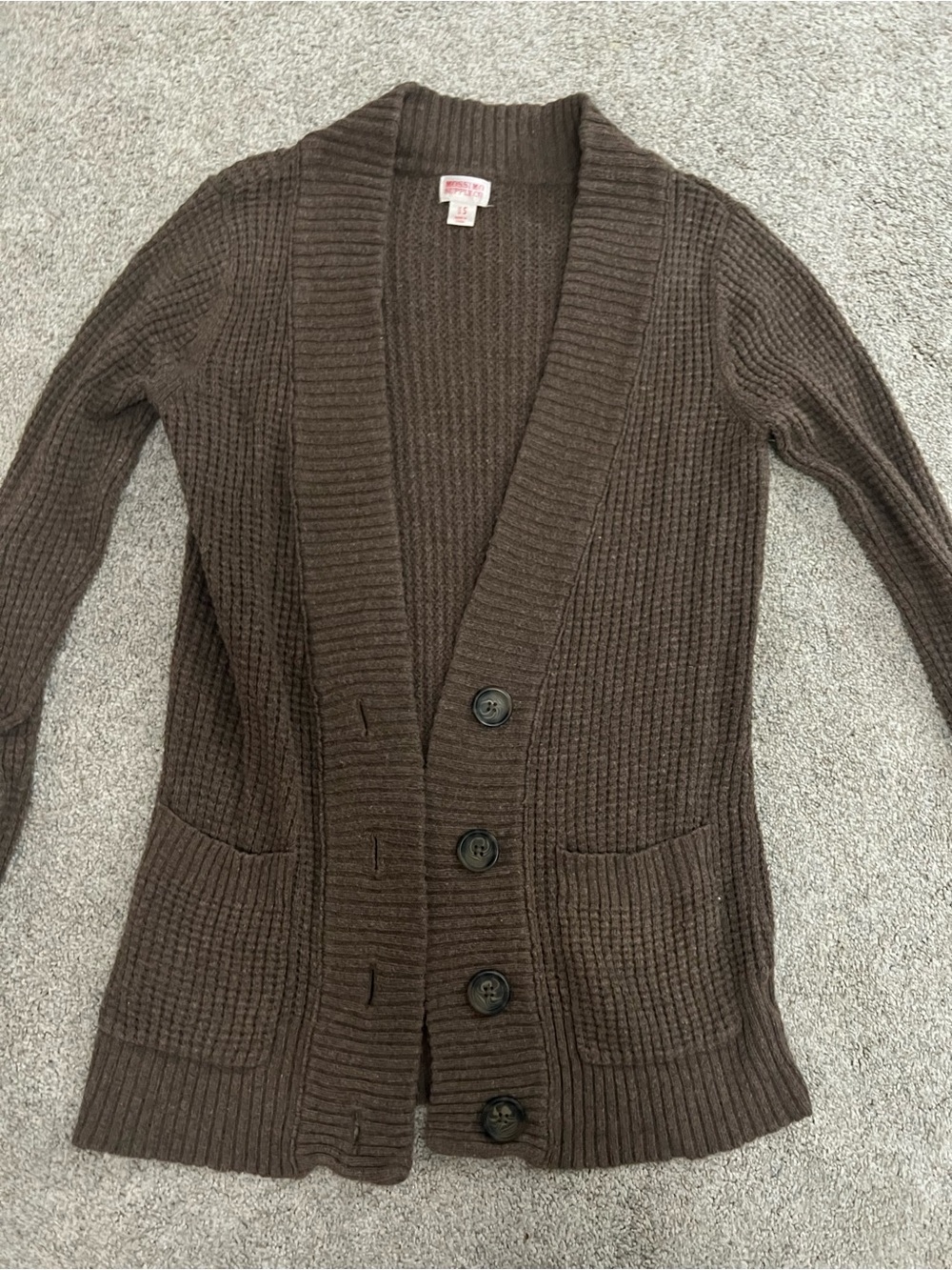 MOSSIMO Cozy Brown Ribbed Waffle Knit Button-Front Women’s Cardigan Sweater S